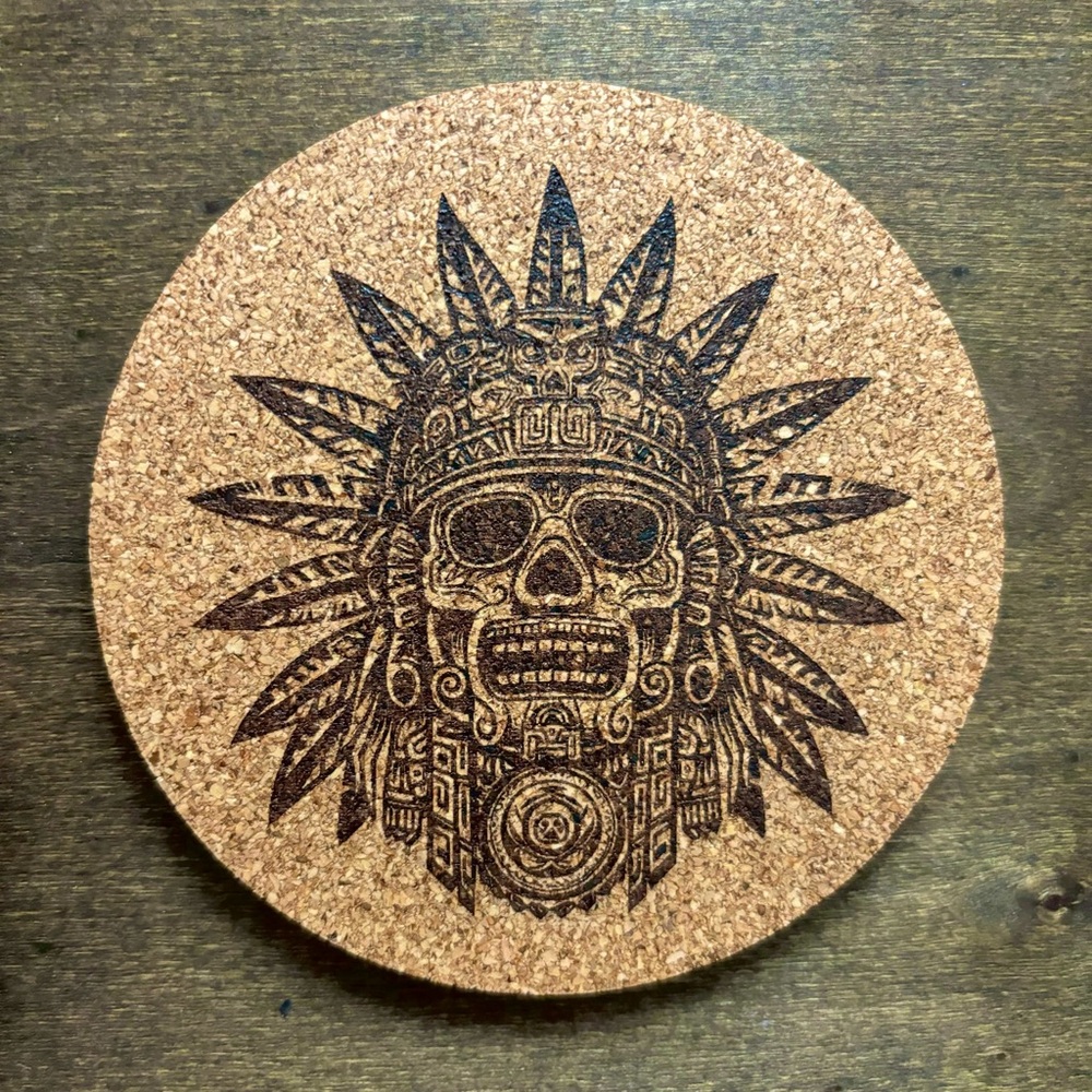 Aztec Clipart 10 Laser Engraved Cork Coaster